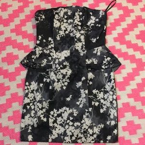 H&M Floral Strapless Peplum Dress